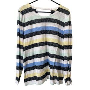 T By Talbots Top Size XL Striped Long Sleeve French Terry Cutout Back Multicolor